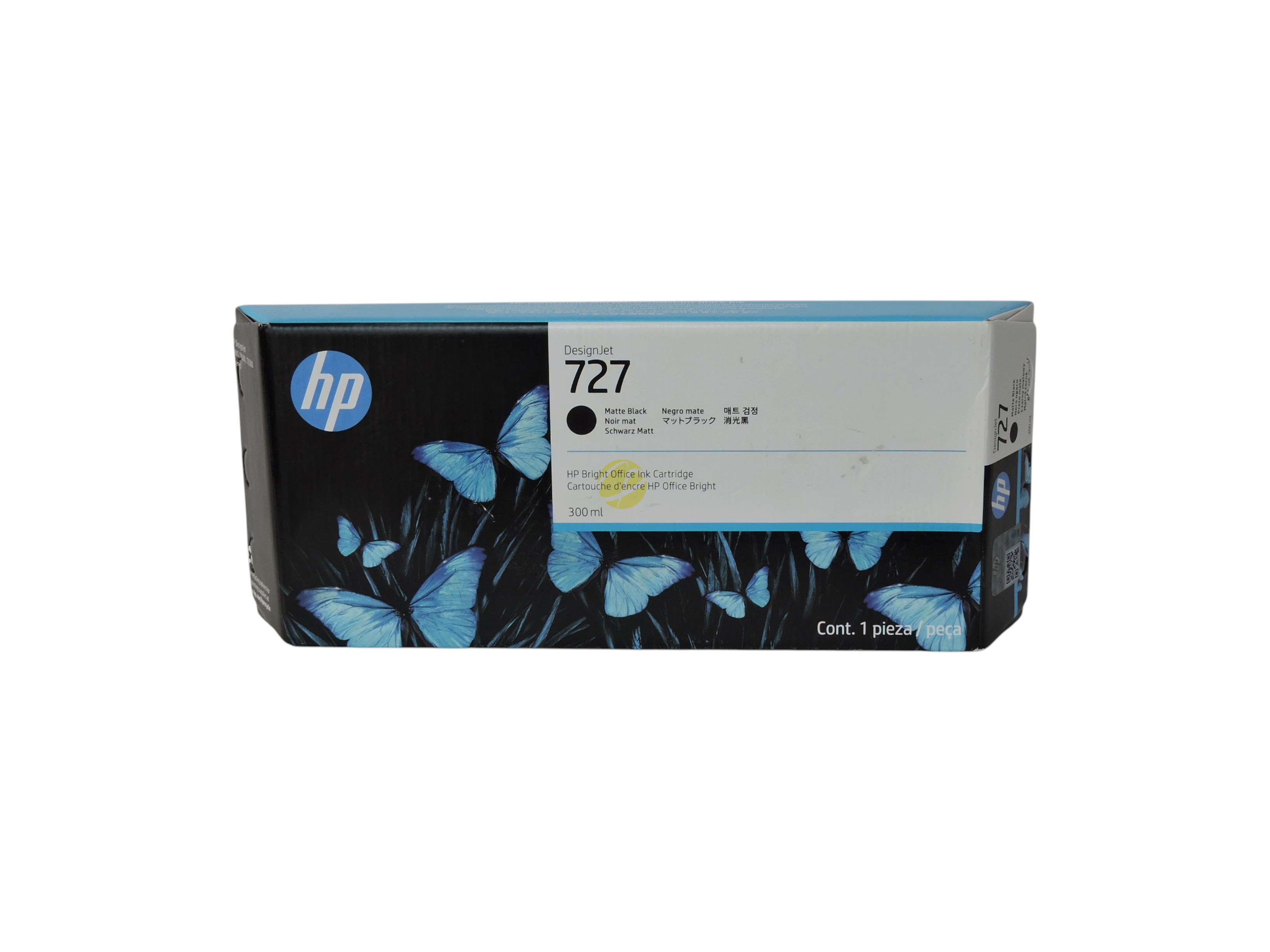 Cartucho de tinta negro mate HP 727 de 300 ml para impresoras DesignJet, disponible en Compras Perfectas.